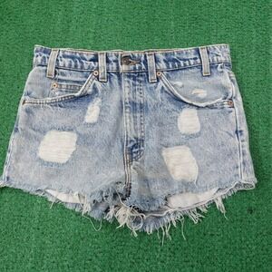 Vintage Levis Shorts Womens 32 (30) Distressed Denim Cut Off USA MADE Orange Tab